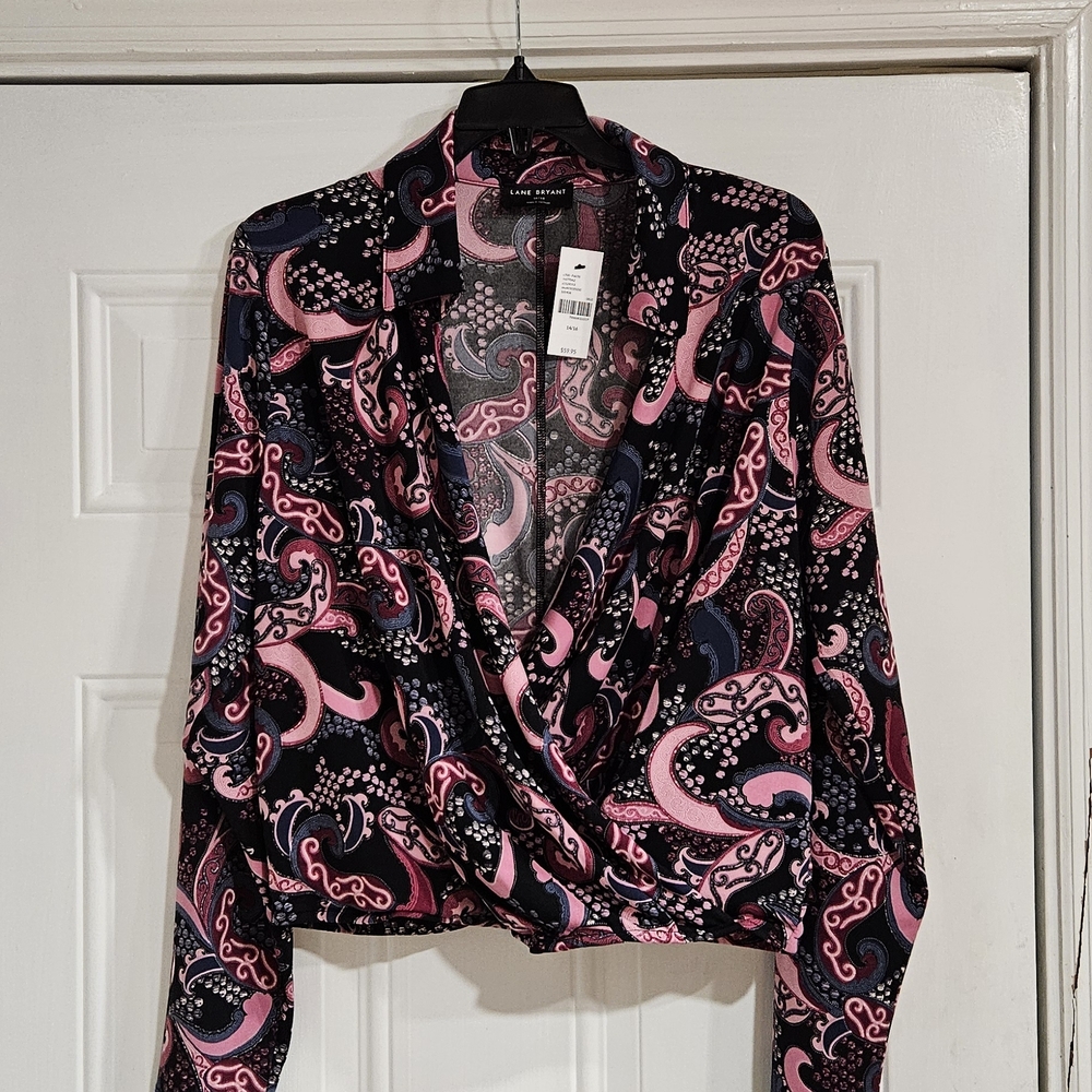 Lane Bryant Pink and Gray Paisley Top